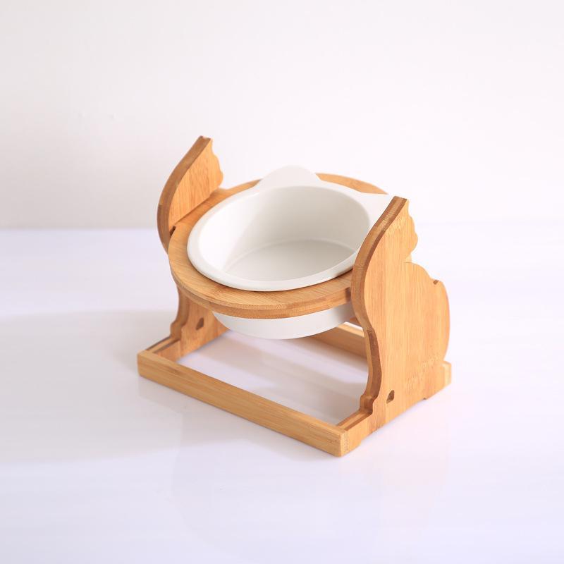 Cat Motif Ceramic Bowl With Matching Wooden Frame
