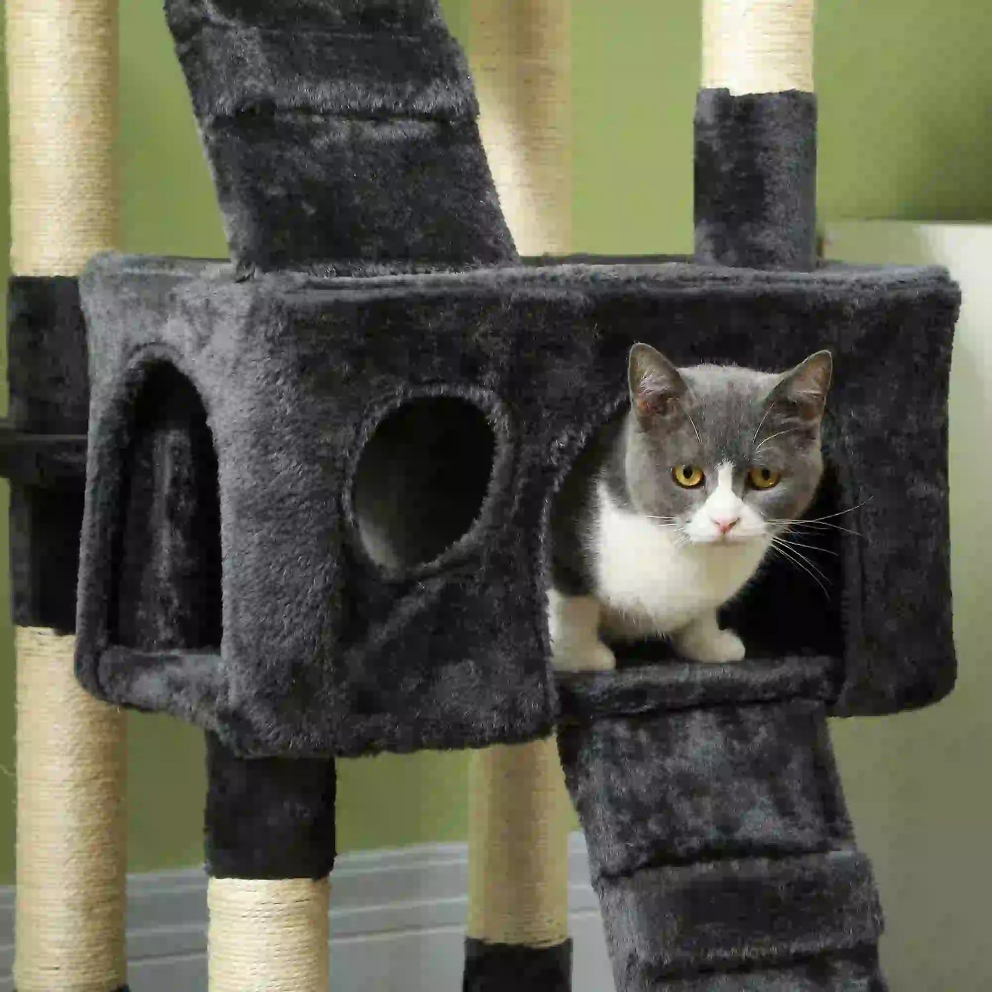 PawHut 68-inch Multi-Level Cat Scratching Tree Kitty Activity Center Post Tower Condo Pet Furniture w/ Toy Grey