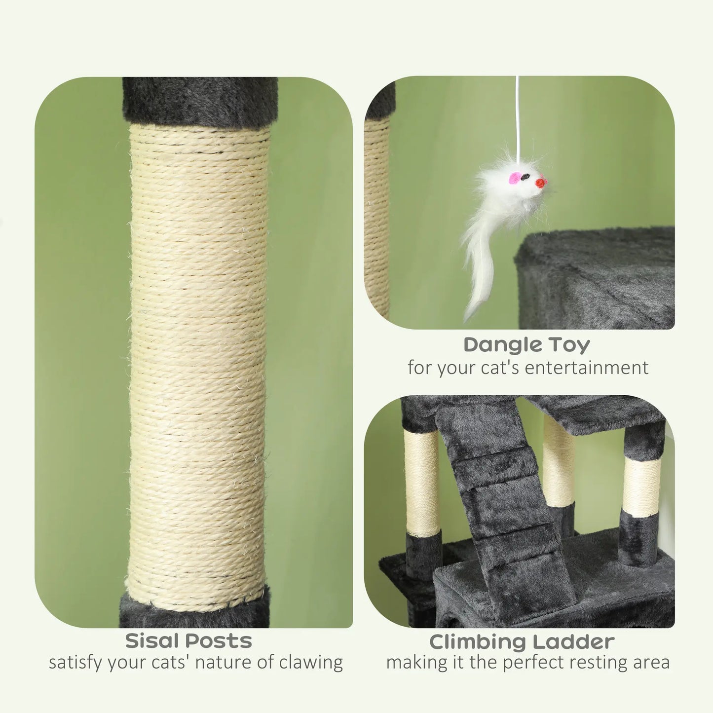 PawHut 68-inch Multi-Level Cat Scratching Tree Kitty Activity Center Post Tower Condo Pet Furniture w/ Toy Grey