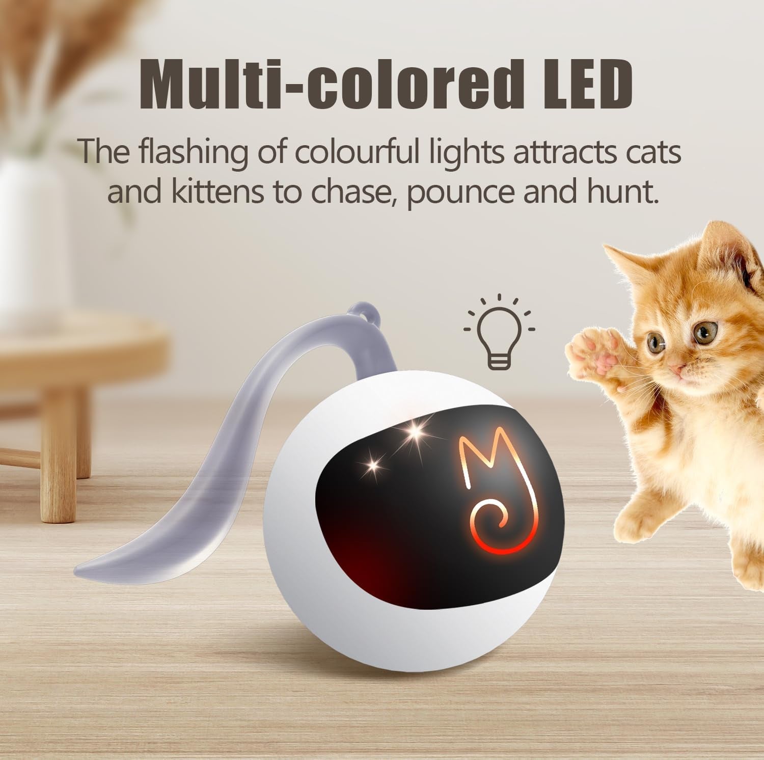 Cat Toys, Automatic Moving Ball Bundle Classic Mice + Feather Kitten Toys in Pack. DIY N in 1 Pets Smart Electric Teaser, USB Rechargeable (White)