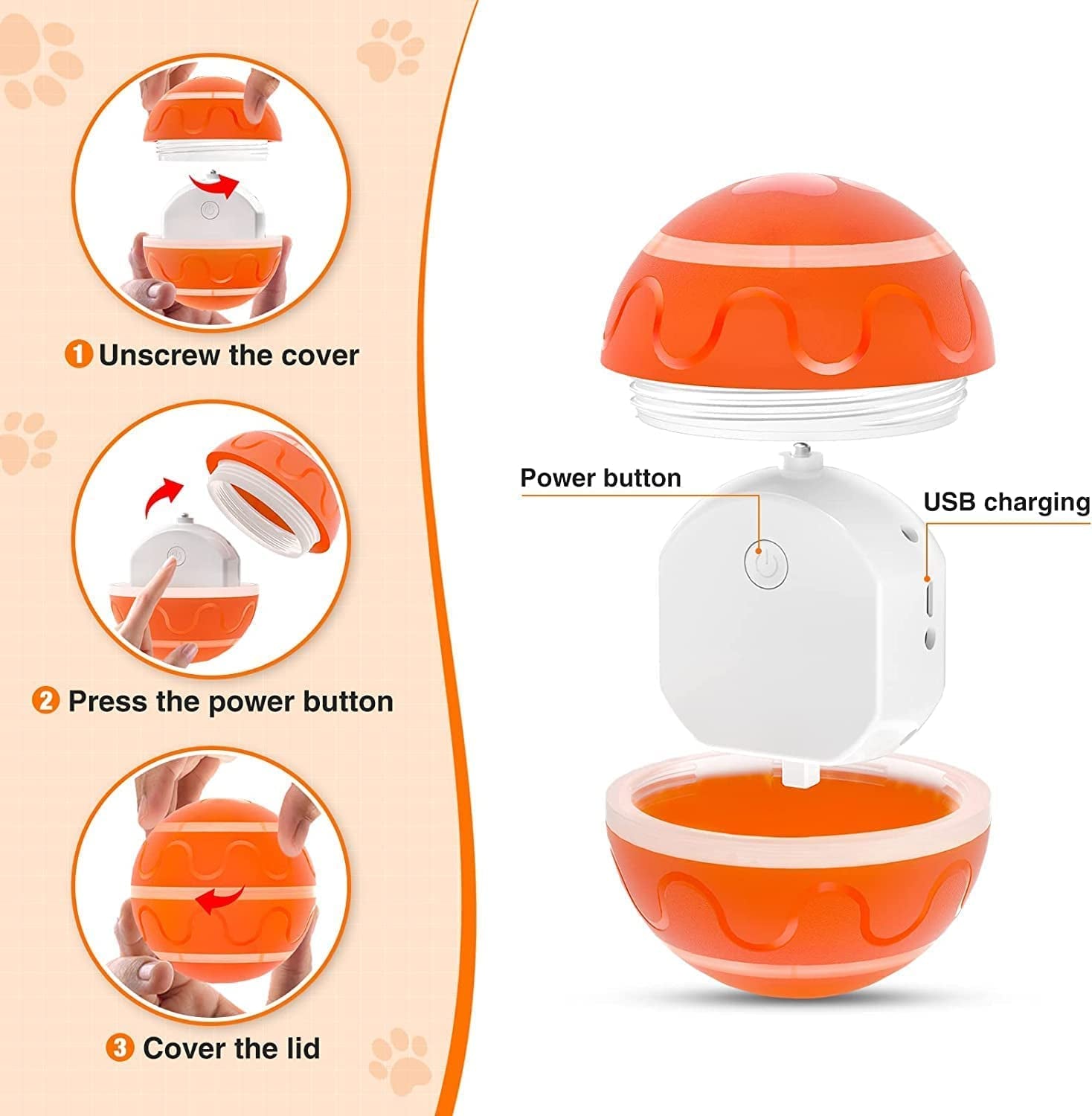 Remote Control Dog Ball, Automatic Active Rolling Ball for Dogs, Interactive Dog Toys, Aggressive Chewers Toy, Peppy Pet Ball for Dogs Orange