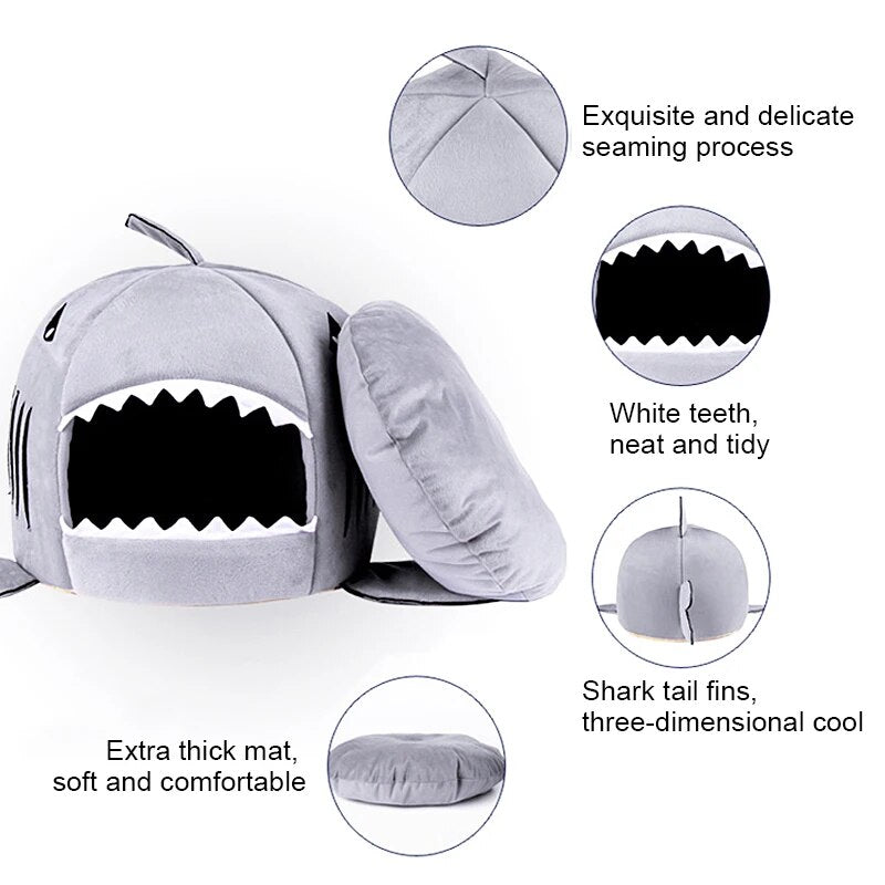 DUOMASUMI Cute Shark Bed House Sweet Puppy Kitty Hamster Cage Cave Accessories Pet Products Supplies Dog House