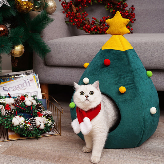 Comfort and Joy Christmas Tree Cat House