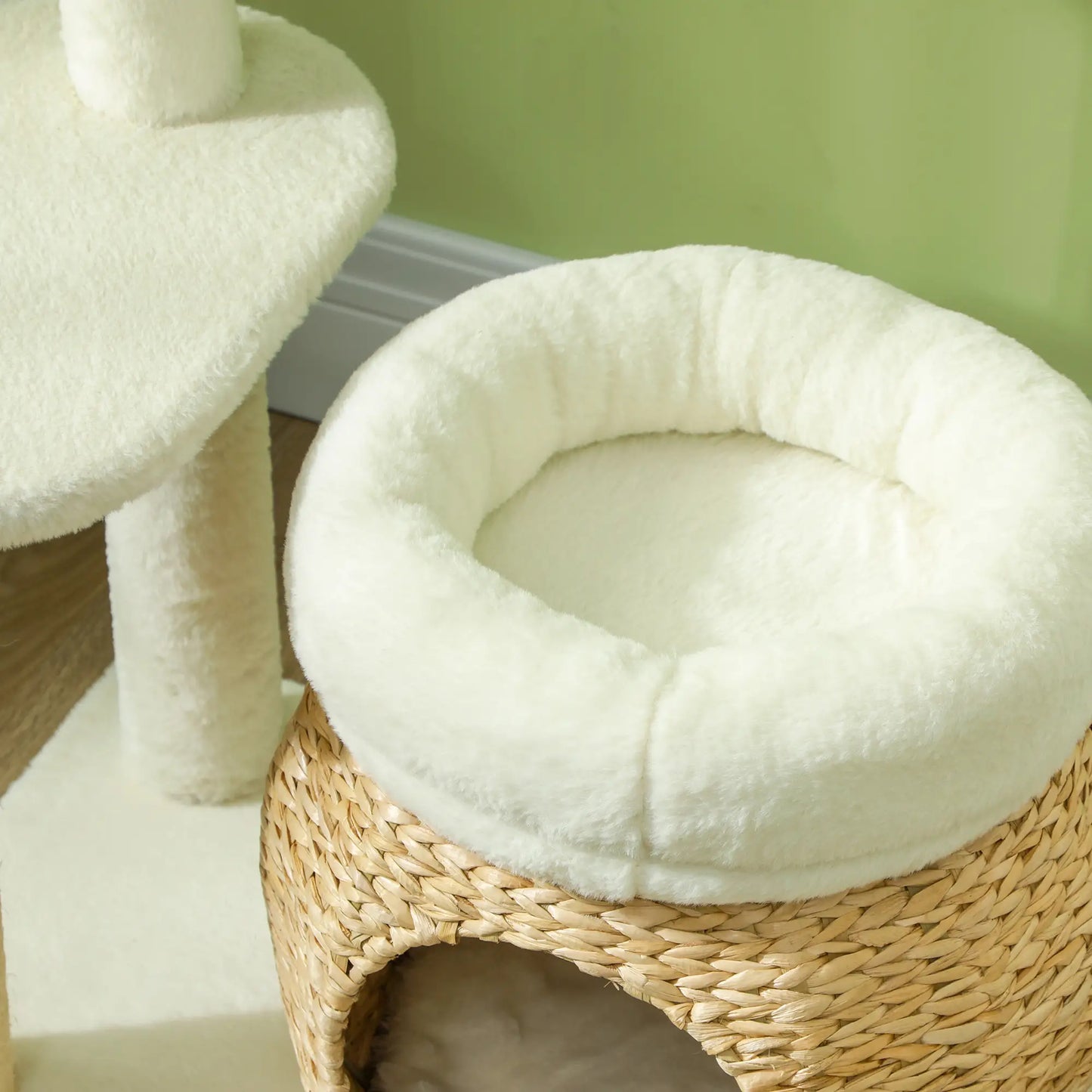 PawHut 31" Cat Tree Tower with Scratching Posts, Cat Condo, Beds, Platform, Toy Ball, for Indoor Cats, Cream White