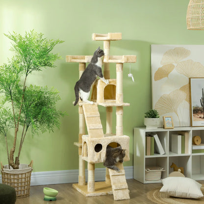 PawHut 68-inch Multi-Level Cat Scratching Tree Kitty Activity Center Post Tower Condo Pet Furniture w/ Toy Grey
